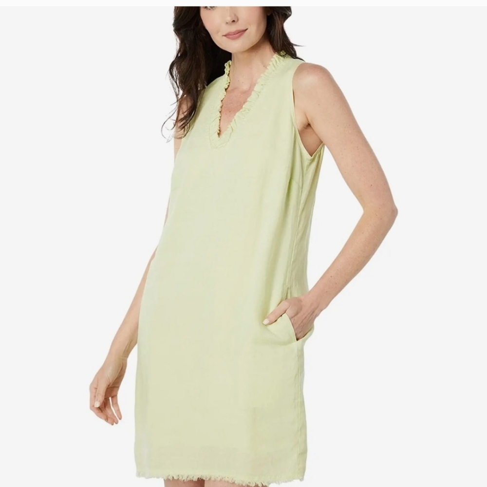 Tommy Bahama Two Palms Ruffle Shift Dress Light Grass New Linen Pockets Sz Small